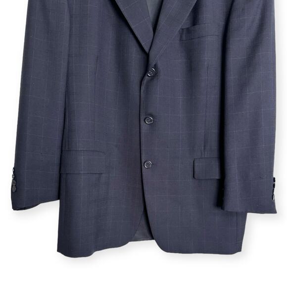 Tommy Hilfiger 100% Wool Navy Blue Windowpane Plaid Three Button Blazer Mens 42R - Picture 4 of 12
